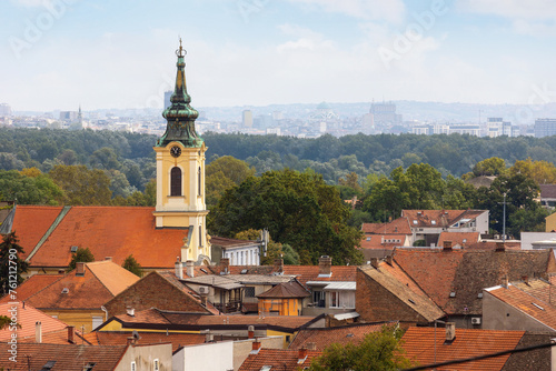 Belgrade, Serbia panoramic view from Gardos, Zemun, with Saint Nicholas church and city skyline in summer photo