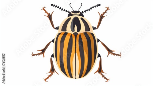 Icon of ten-striped spearman, Colorado potato beetle. Summer insect. Pest animal, fauna species. Flat modern illustration isolated on white. © Mark