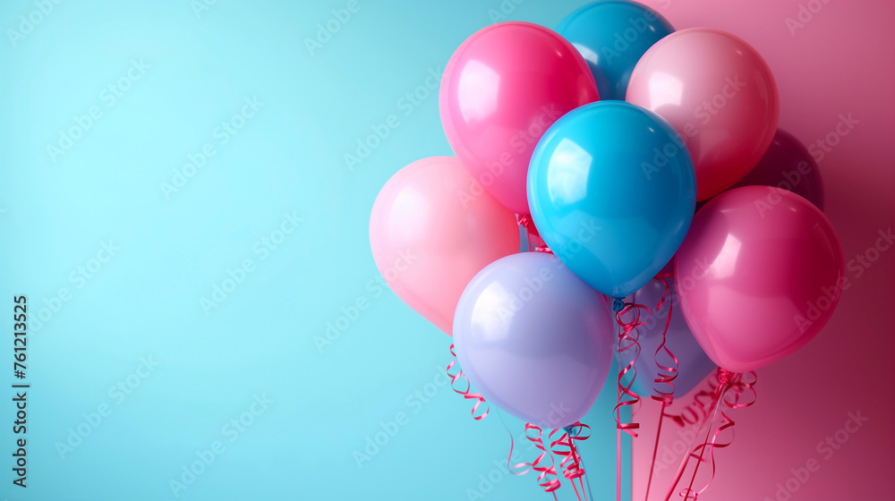 Colorful balloons on blue background with copy space. Birthday or anniversary concept Colorful balloons on blue background with copy space. Birthday or anniversary concept