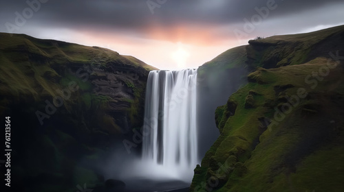Mesmerizing long exposure shot capturing the iconic waterfall landscape of Iceland