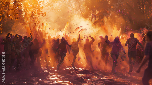 Holi participants run in a color run photo