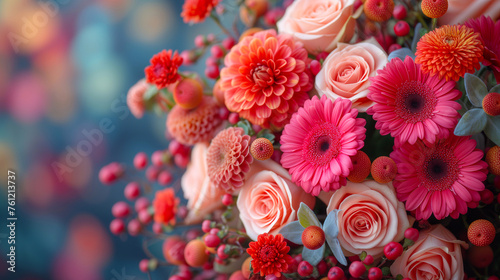 Beautiful bouquet of flowers in pastel colors. Selective focus.