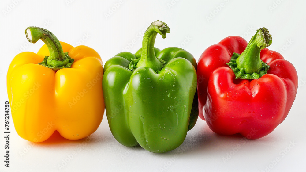 Three colorful bell peppers arranged together Three colorful bell peppers arranged together