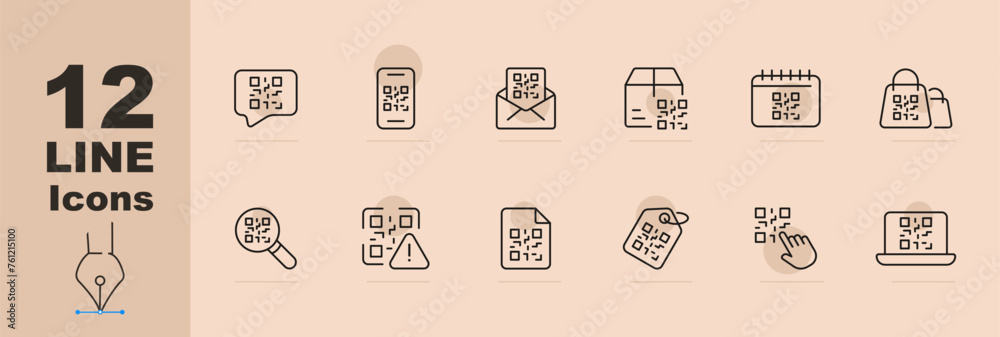 Quar code icon set. Technology, file, search, box, delivery, scanning ...