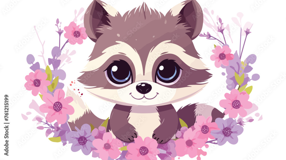Cute fashionable raccoon girl with smiling face blue