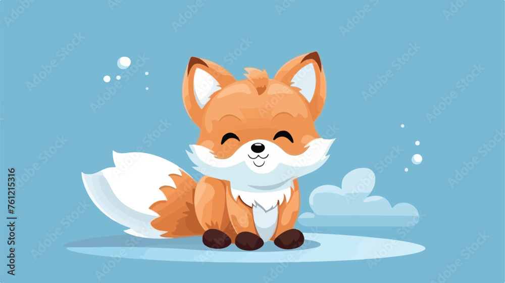 Fototapeta premium Cute fox sitting on a blue background flat vector
