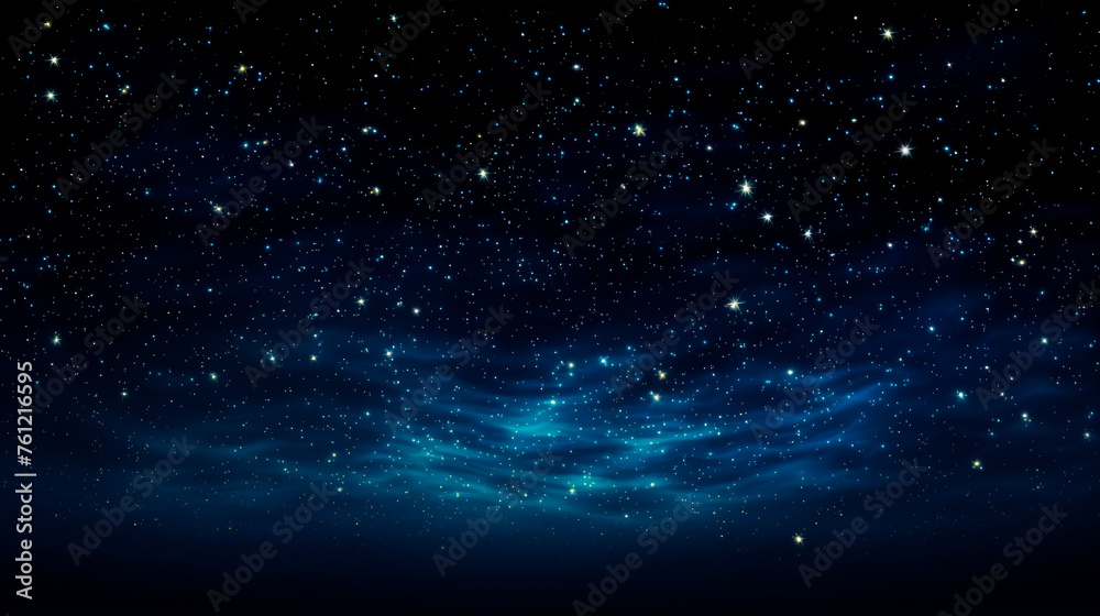 Fototapeta premium The night sky is alive with twinkling stars shining brightly through wisps of drifting clouds, creating a mesmerizing celestial display. Space exploration. Milky Way. Banner. Copy space