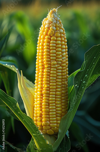 Corn on the cob. An image of a corn in front of a leafy green background