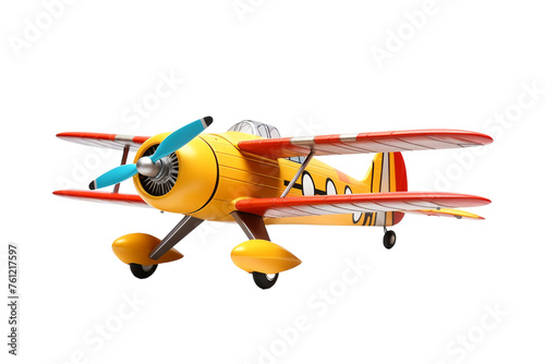 Small Yellow Airplane Flying Through White Sky. On a Transparent Background.