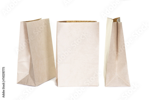Various kraft paper bags isolated on white background