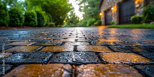Preserving Driveway with Brick Sealant in Contemporary Home Construction. Concept Contemporary Home Construction, Driveway Maintenance, Brick Sealant application photo