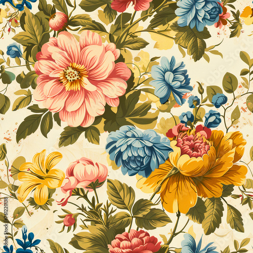Retro Floral Revival, vintage-inspired spring florals arrangement, reminiscent of classic wallpaper designs, Created using generative AI 