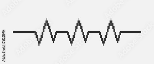 black and white simple flat 1bit vector pixel art of heartbeat cardiogram line