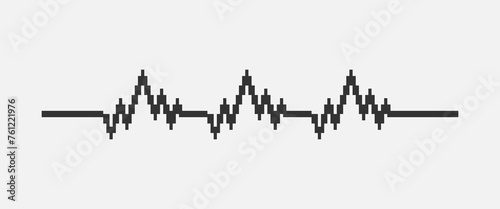 black and white simple flat 1bit vector pixel art of heartbeat cardiogram line
