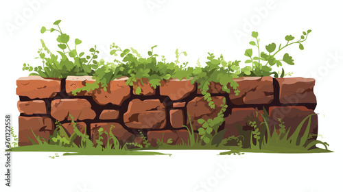Antique brick with grass .. flat vector isolated on