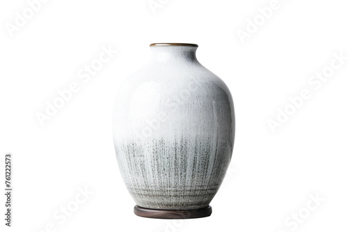 White Vase on Wooden Stand. On a White or Clear Surface PNG Transparent Background.