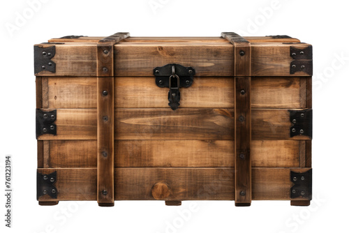 Wooden Chest With Metal Handles on White Background. On a White or Clear Surface PNG Transparent Background.