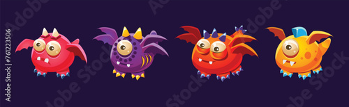 Funny Monster with Bulging Eyes and Wings Vector Set