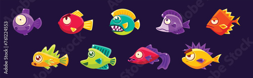 Funny Fish in Underwater World as Marine Life Vector Set