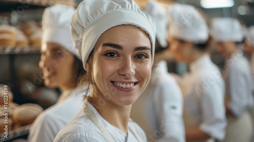 Woman Baker Smiling with Colleagues