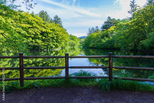 日本の風景・春　長野県軽井沢町　新緑の雲場池