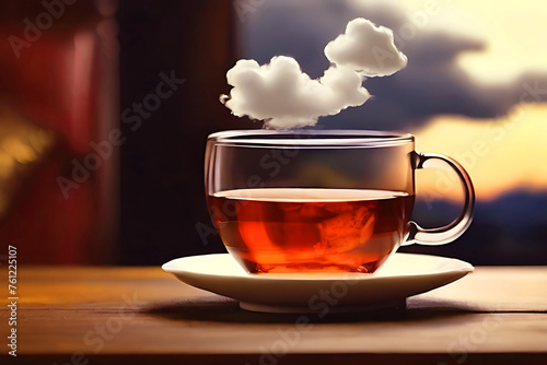 cup of tea on the table and cloud, AI Generative