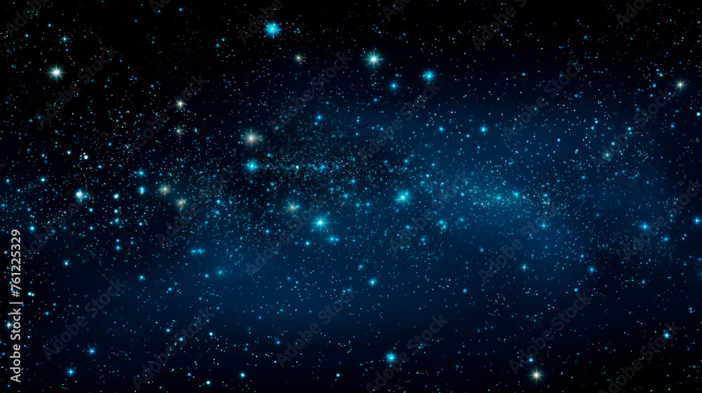 The night sky is a canvas filled with twinkling stars, creating a breathtaking celestial display. The vast expanse is illuminated by an array of distant suns, forming patterns. Banner. Copy space