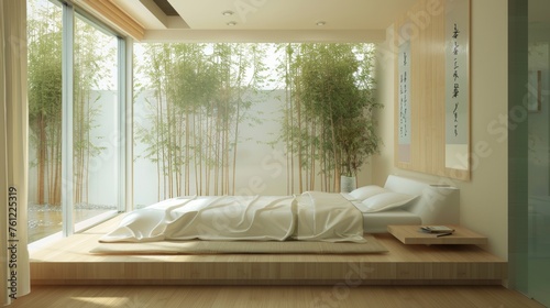 Zen Bedroom Interior with Minimalist Design Stock Image