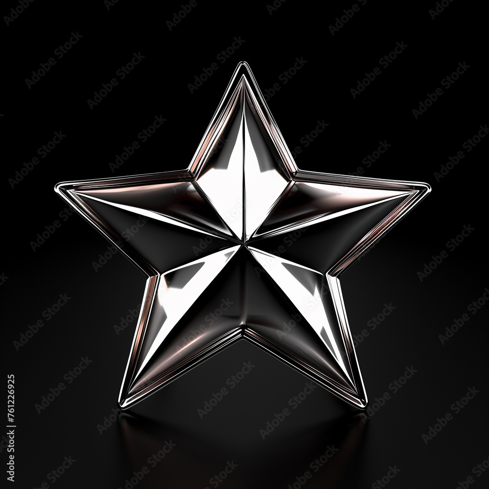 3d metallic star icon, solid black background. 3d metallic star icon, solid black background.