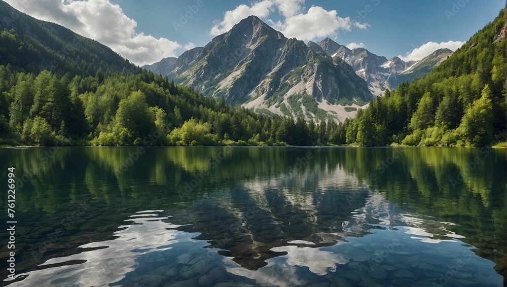 Fototapeta premium Mountain and Lake Views in Spring and Summer