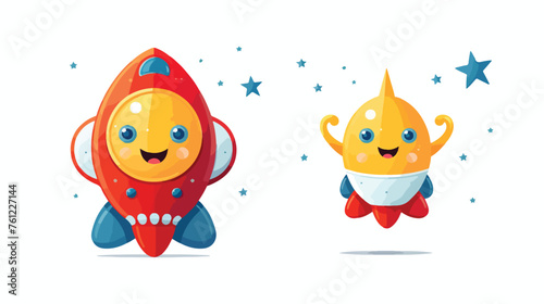 Cartoon character of rocket with smile pose flat vector