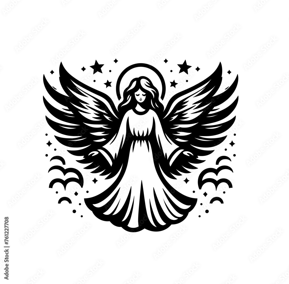 Obraz premium angel graphic vector illustration in vintage style for streetwear and urban style t-shirts design, hoodies 