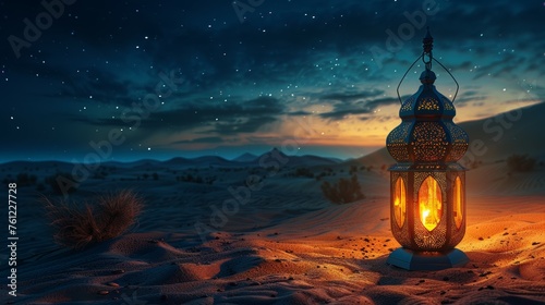 Night in Desert with Ramadan Lantern