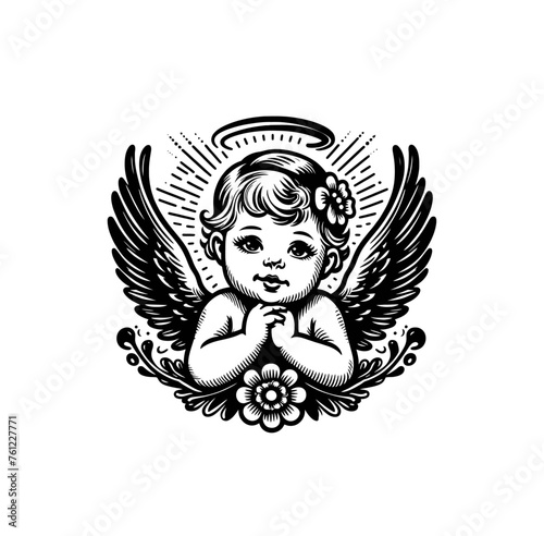 baby angel graphic vector illustration in vintage style for streetwear and urban style t-shirts design, hoodies	