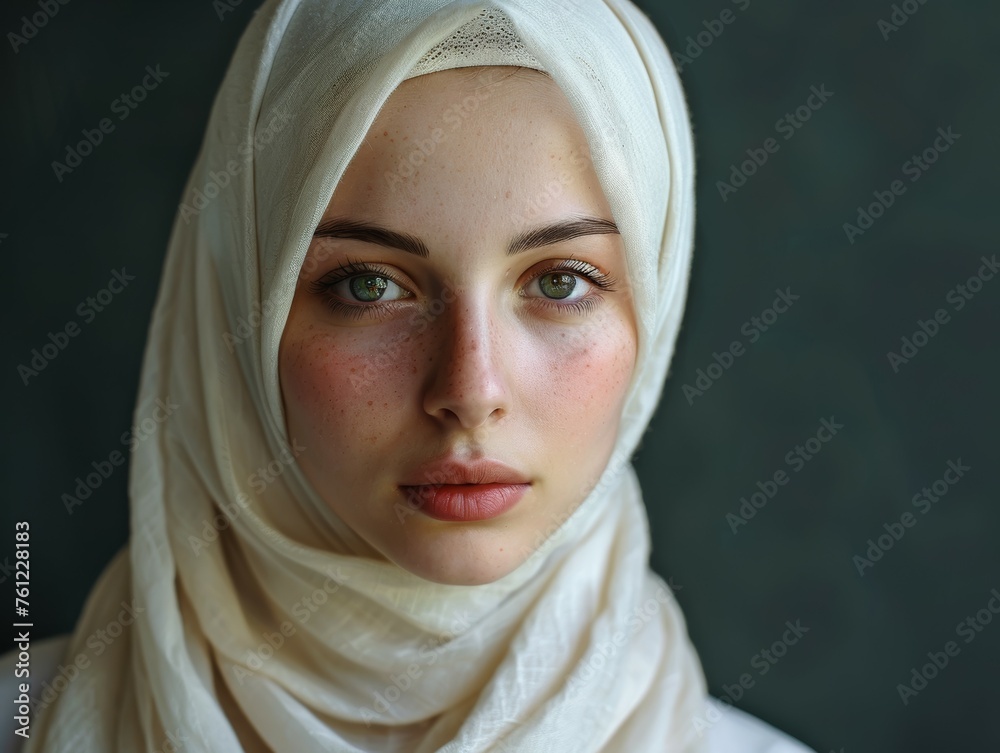 Young Woman White Hijab Studio Portrait Young Woman White Hijab Studio Portrait