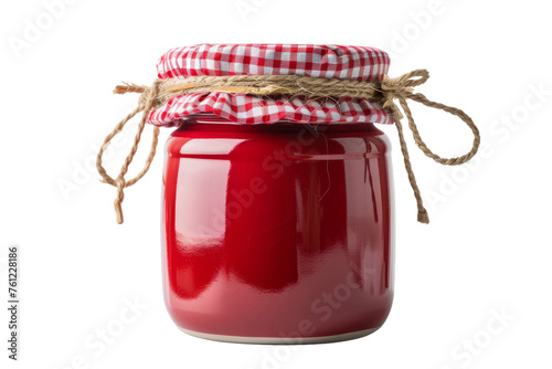 Red Glass Jar With Rope Top. On a Transparent Background.