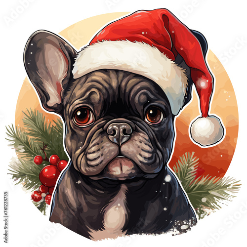 christmas french bulldog, watercolor clipart, sublimation
