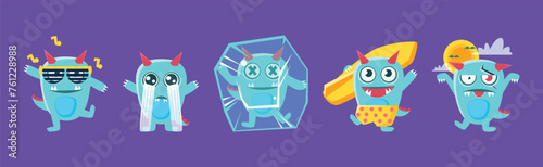 Funny Monster Character Engaged in Different Activity Vector Set