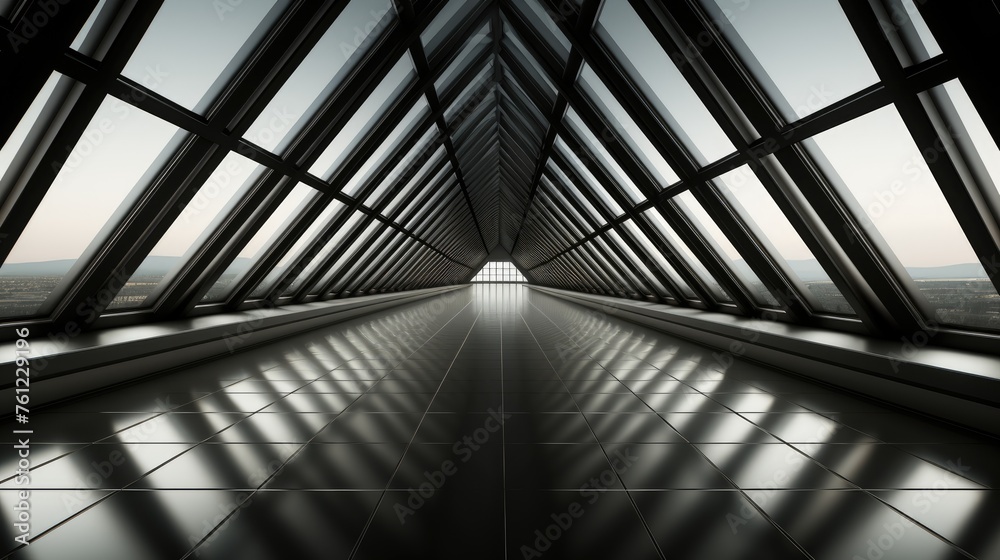 Symmetrical futuristic corridor design - obrazy, fototapety, plakaty 