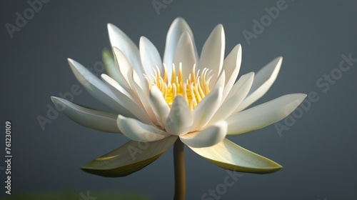 The delicate symmetry of a lotus flower in full bloom  its pristine white petals unfolding gracefully against a tranquil  solid background.