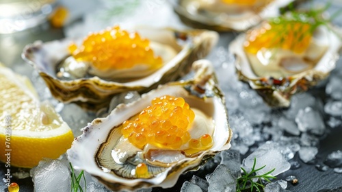 Oysters with red caviar photo
