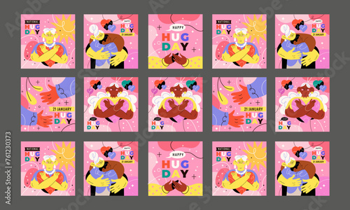national hug day vector illustration flat design set