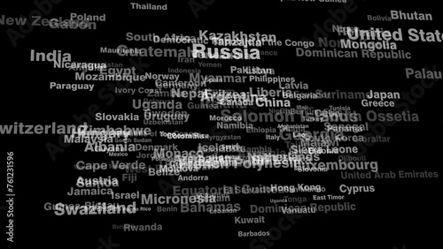 Name of countries of world displayed on black background celebrating cultural diversity and global exploration in travel