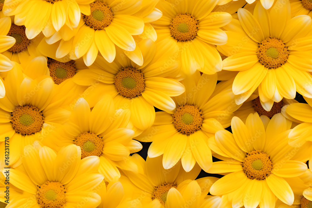 Yellow Daisies or chamomile flowers full-frame background 