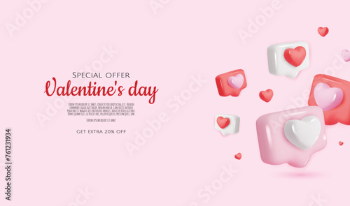 Smartphone with heart. 3D valentine illustration with hearts. Vector illustration