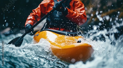 Man Riding Kayak on Body of Water