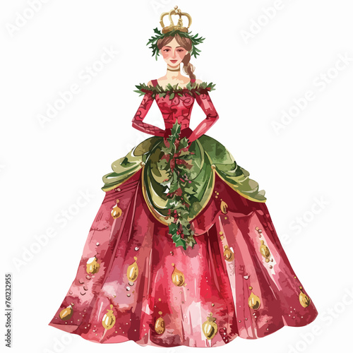 Christmas Princess Clipart Watercolor