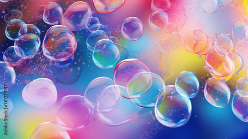 Isolated summer soap bubbles flying on multicolour gradient background. Generative AI