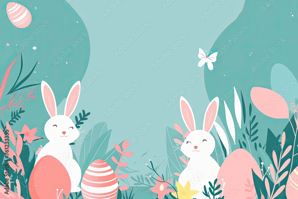Easter background with eggs and bunnies