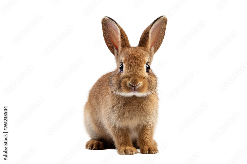 Obraz premium Brown Rabbit Sitting on White Floor. On a White or Clear Surface PNG Transparent Background.